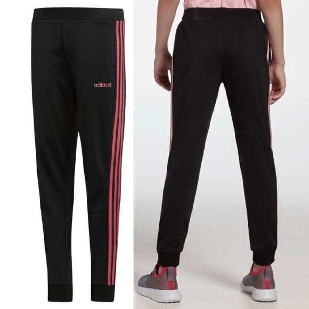 Adidas Girls Youth Linear Tricot Black Pink Jogger Pants Size XL